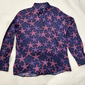 Vilebrequin Men Cotton/Linen Shirt -
Size XXL with Purple and Orange Starfish